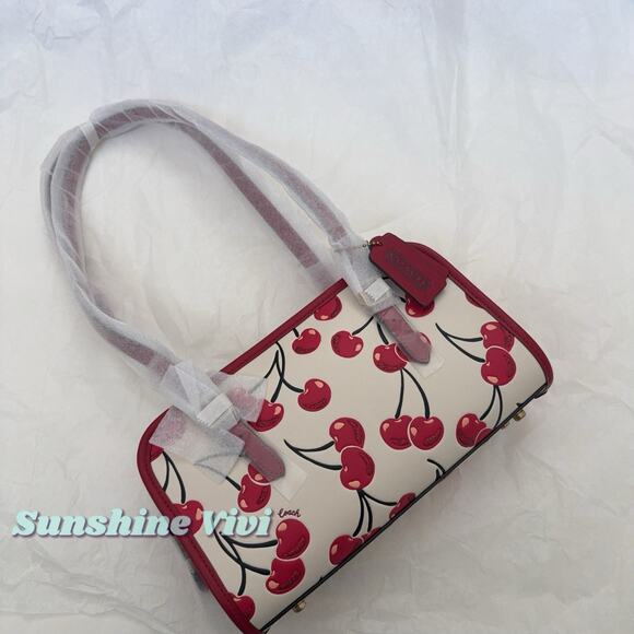 NWT Coach Swing Zip Shoulder Bag W/Cherry Print Leather/Brass/Chalk Multi CZ494 - Picture 7 of 9